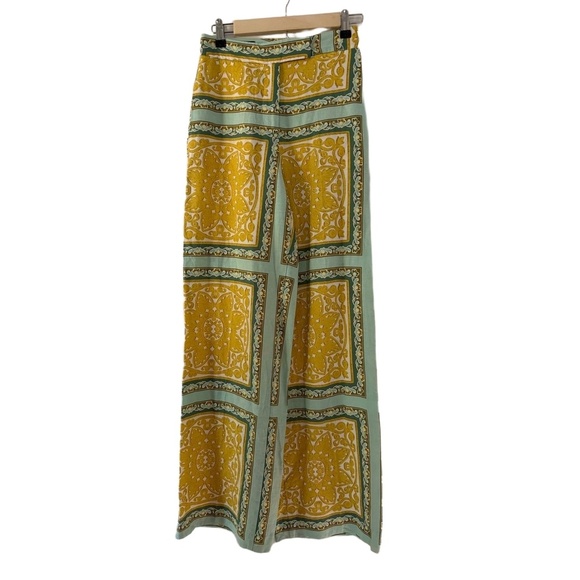 Zara Mustard Yellow Gold Teal Baroque Patterned Trousers size XS - Picture 2 of 11
